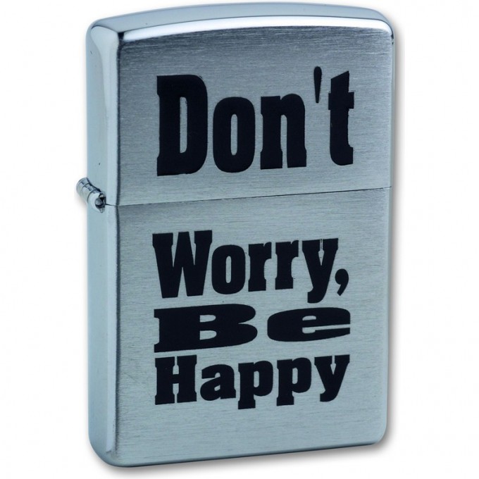 Зажигалка ZIPPO Don`t Worry, с покрытием Brushed Chrome, латунь/сталь, серебристая, 38x13x57 мм Don t worry